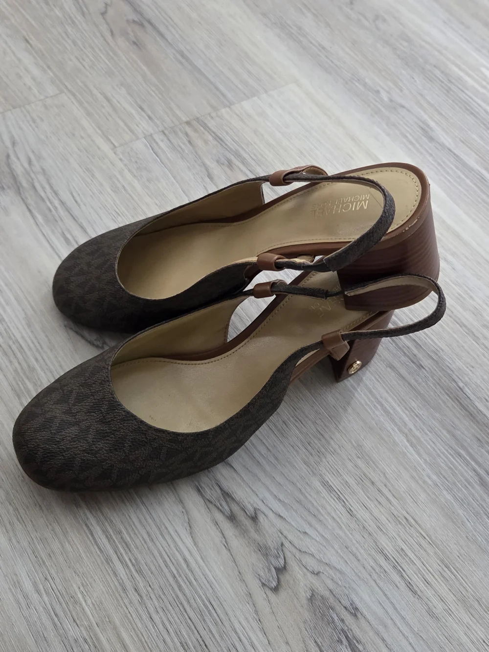 Michael Kors Brown Logo Slingback Block Heel Pumps